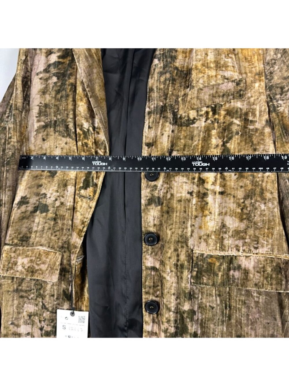 Zara Tie-Dye Velvet Long Coat Size Small Brown Gold Bbstract Pattern - Picture 12 of 14